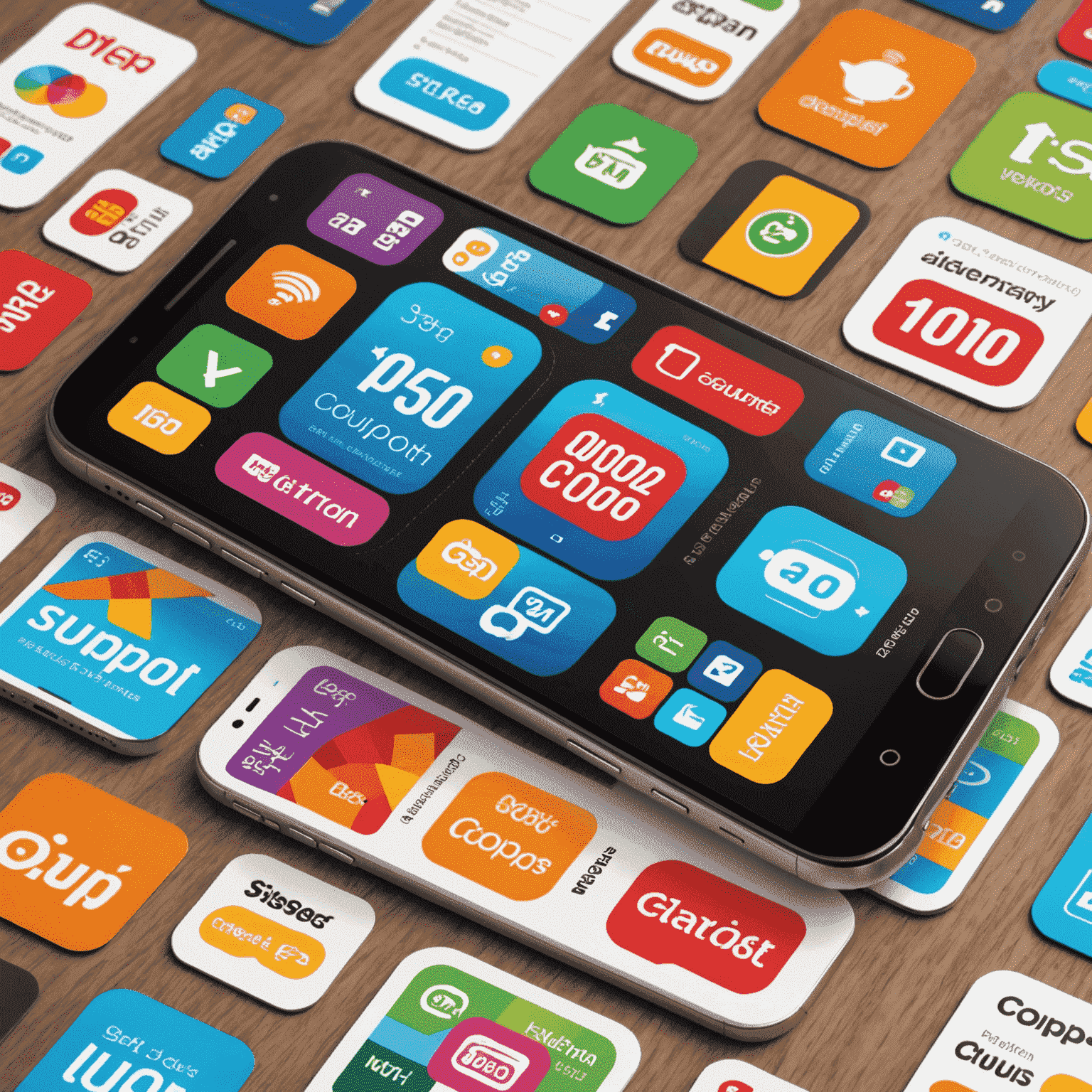 Moderní smartphone zobrazující různé aplikace pro digitální kupóny a slevové kódy