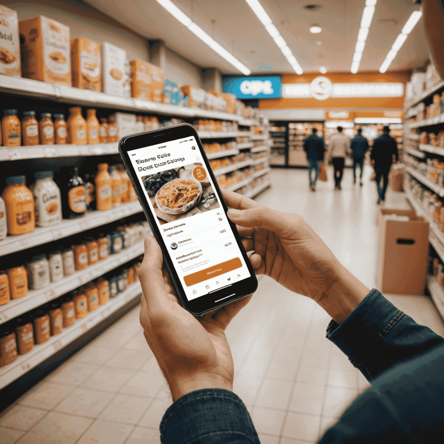 Osoba používající mobilní aplikaci pro digitální kupóny v obchodě
